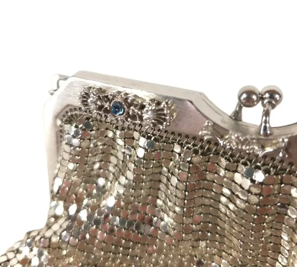 Vintage 1950s Whiting Davis Silver Metal Mesh Evening Bag Clutch